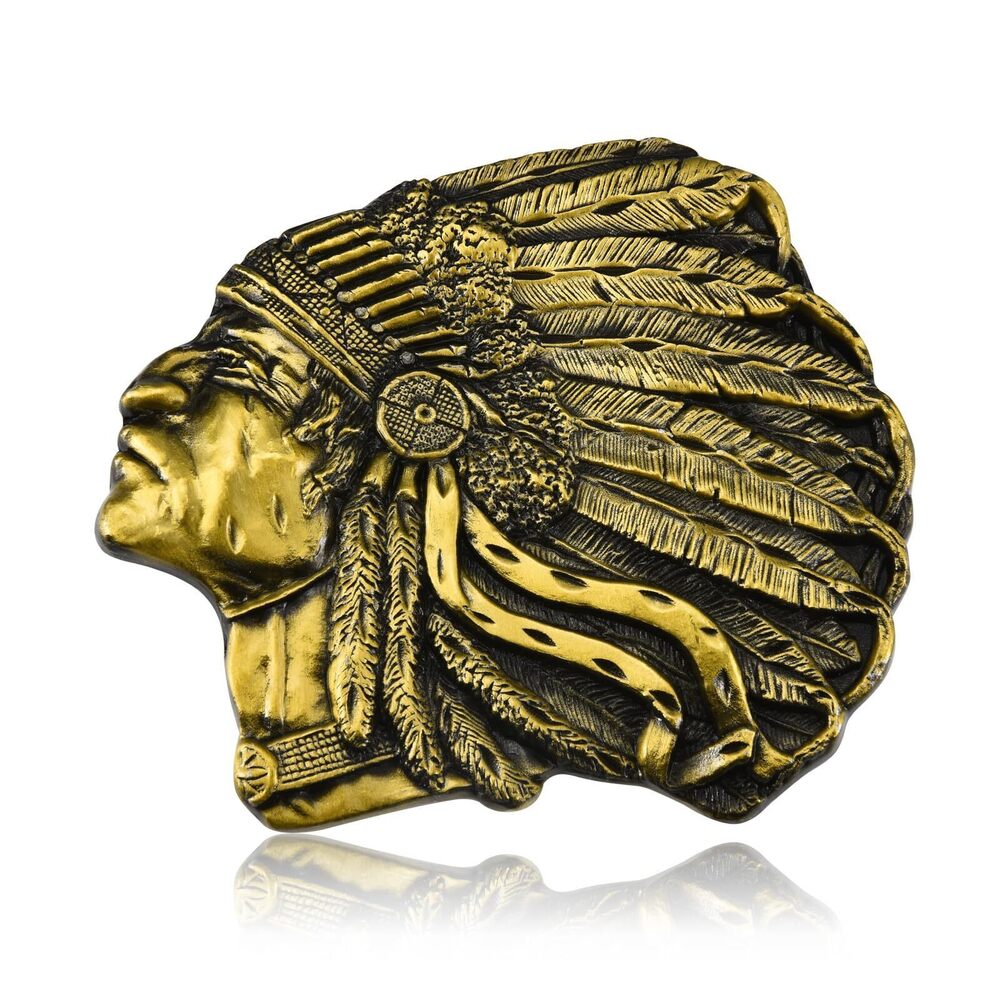 3820 Native American Indian Chief Belt Buckle, Western Cowboy Belt Buckle